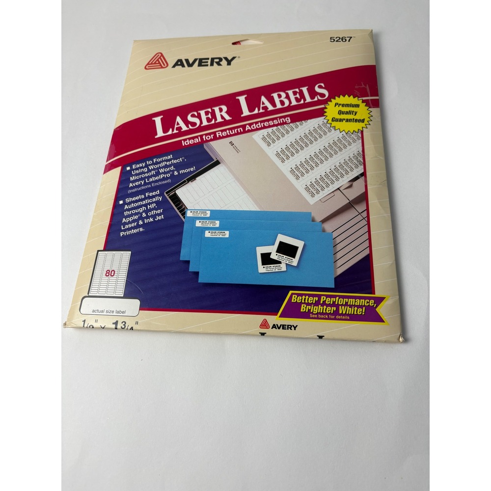 Avery 5267 Laser Labels for‎ Return Addressing 1-1/4 x 13-1/4 25 Sheets Opened